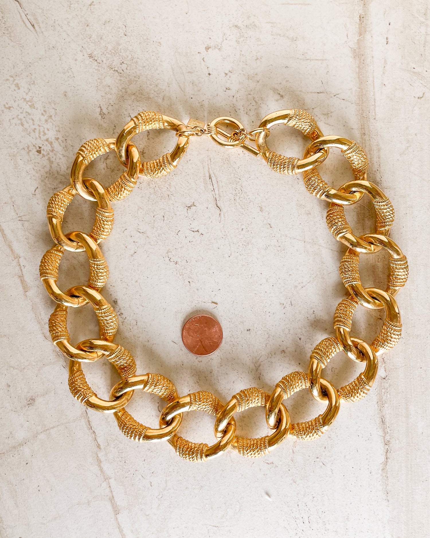 Vintage Signed Gold Plated Rope Link Necklace