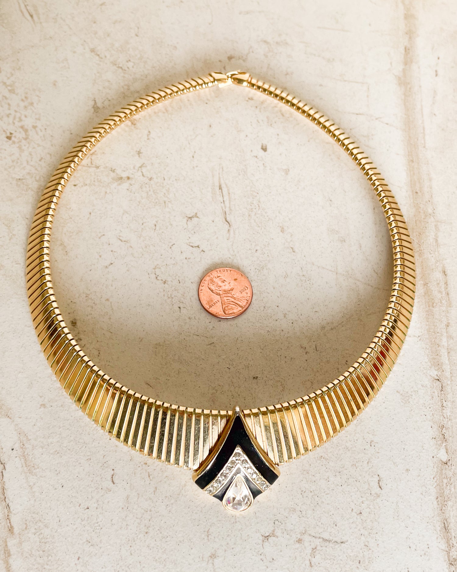 Vintage Signed black and gold tone choker