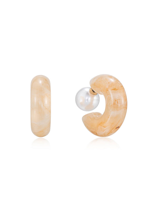 Beige Resin & Pearl 18k Gold Plated Chunky Hoops