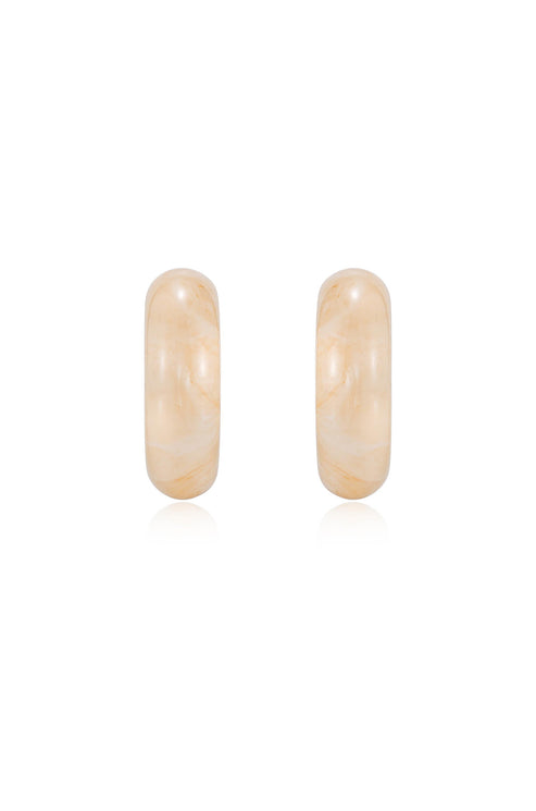 Beige Resin & Pearl 18k Gold Plated Chunky Hoops