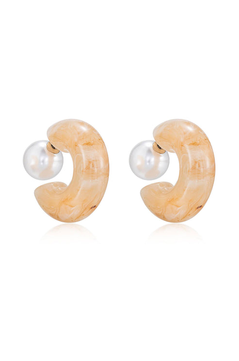 Beige Resin & Pearl 18k Gold Plated Chunky Hoops