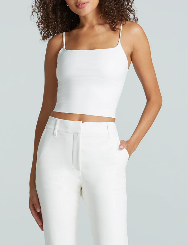 Faux Leather Cami Crop Top - WHITE