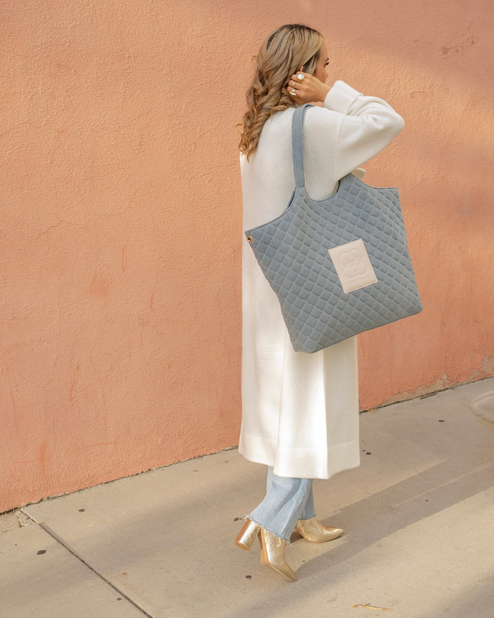 Maxi Quilted Denim Tote Bag