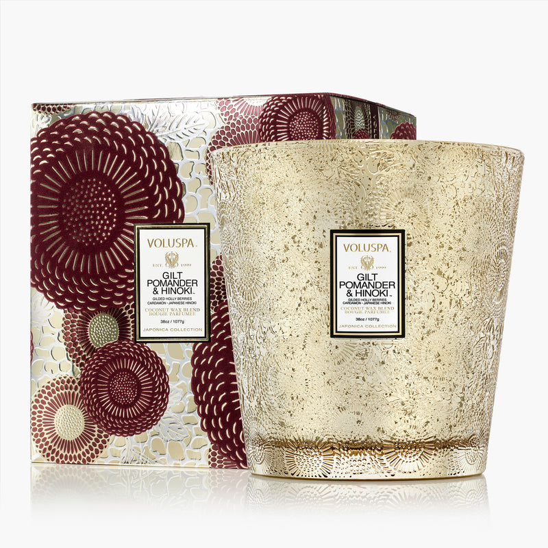 Gilt Pomander & Hinoki 3 Wick Hearth Candle