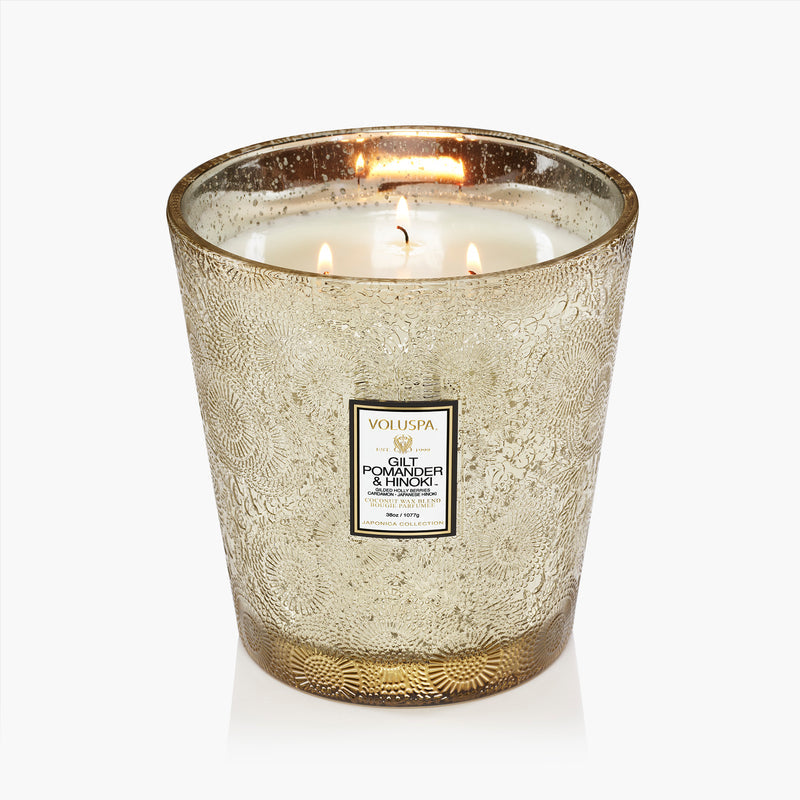 Gilt Pomander & Hinoki 3 Wick Hearth Candle