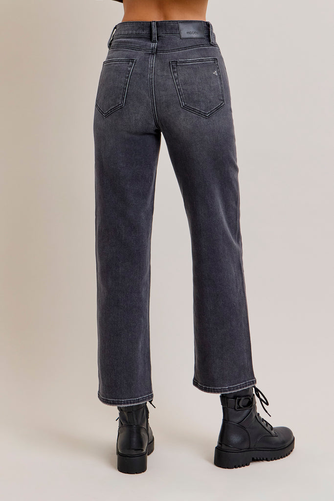 Ella High waist wide straight jeans - Charcoal