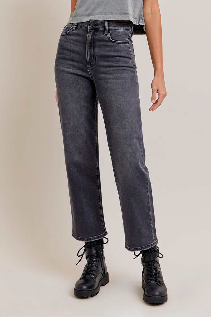 Ella High waist wide straight jeans - Charcoal