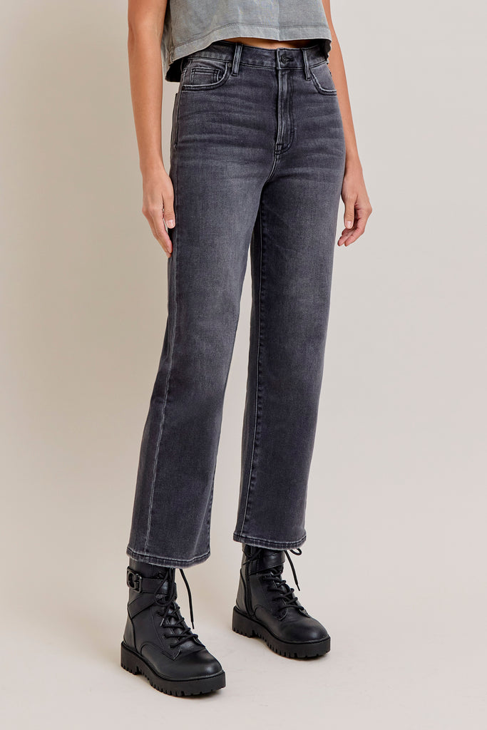 Ella High waist wide straight jeans - Charcoal