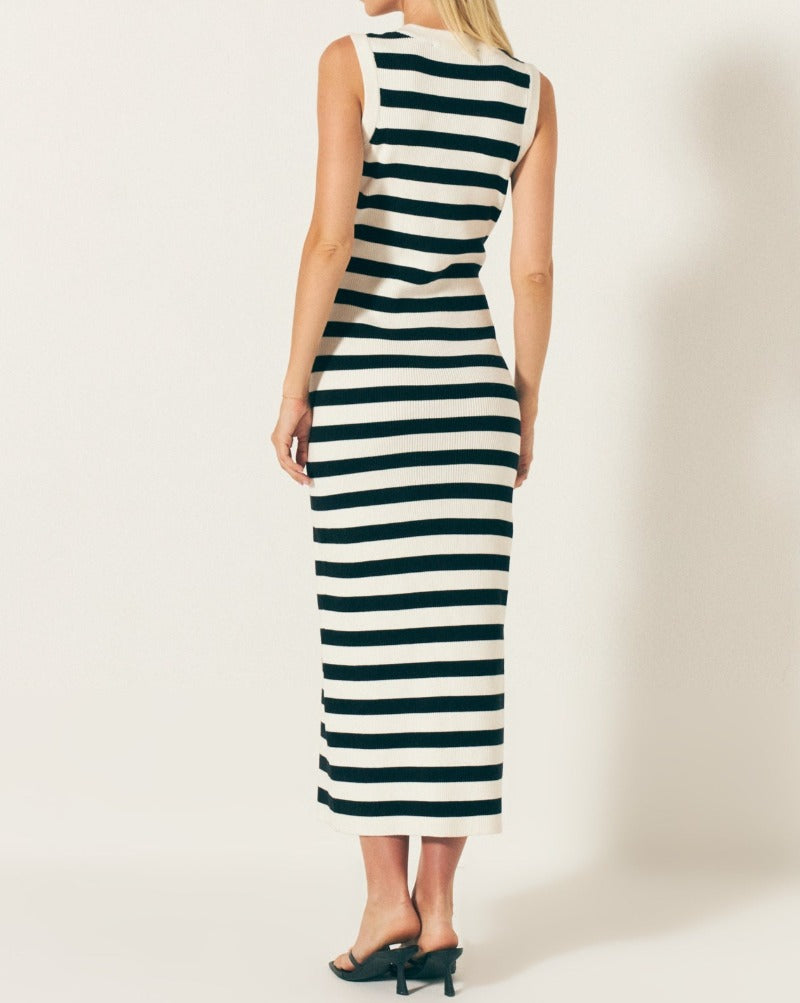 STRIPED MIDI DRESS