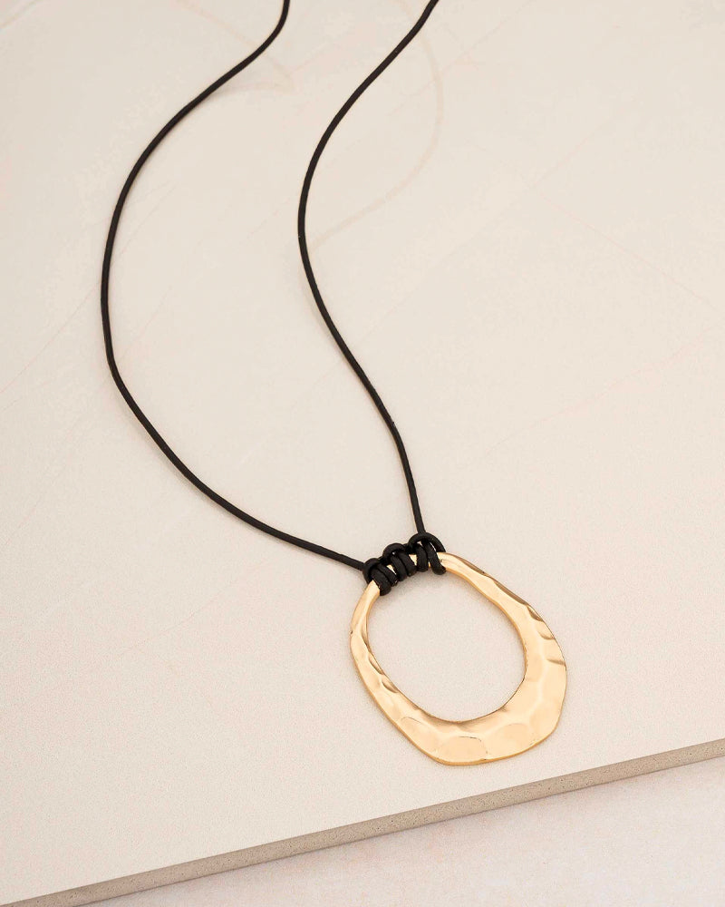 Hammered Golden Loop Pendant 18k Gold Plated Necklace