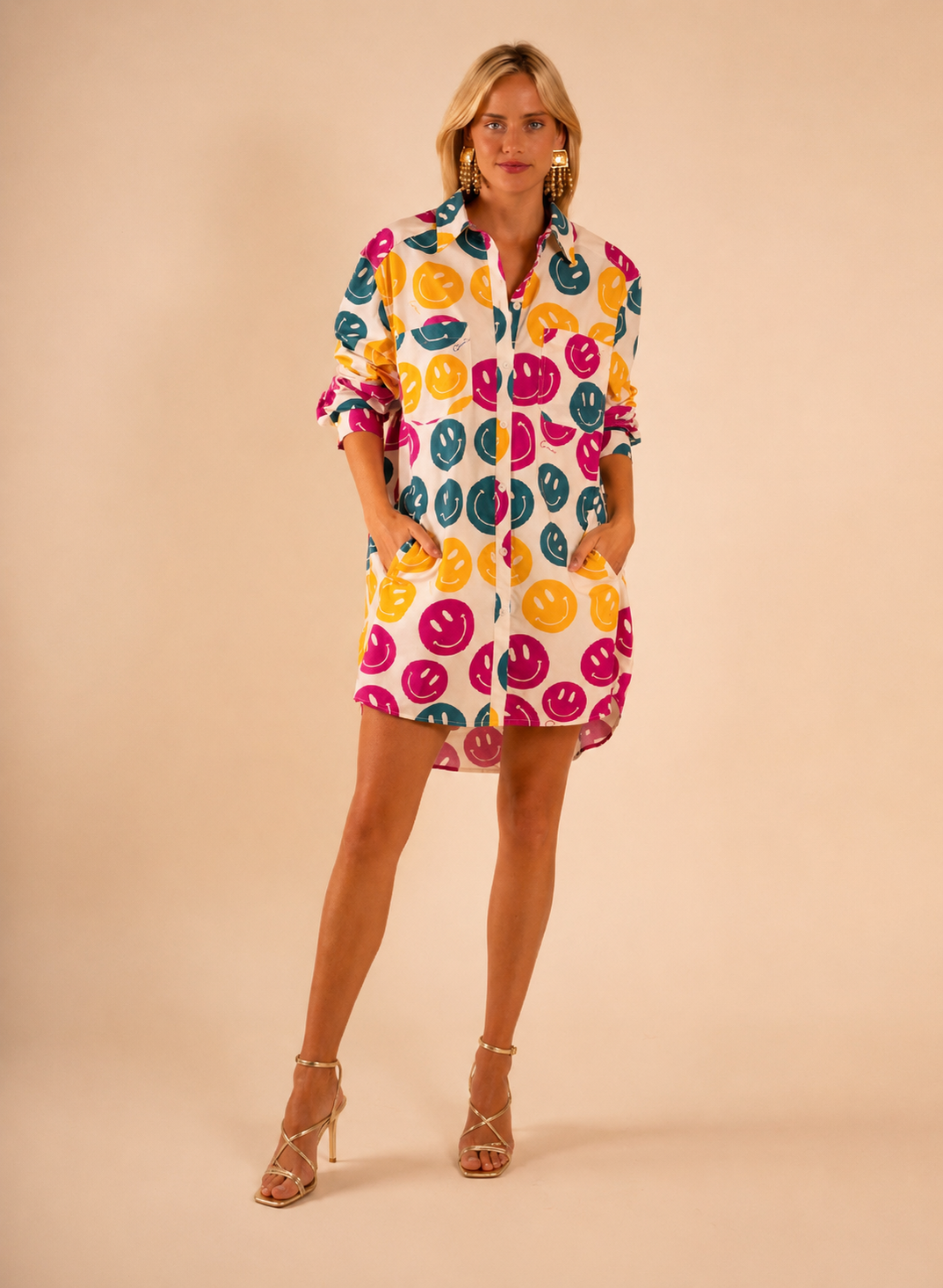Preslie Poplin Shirt Dress All Over Smiley