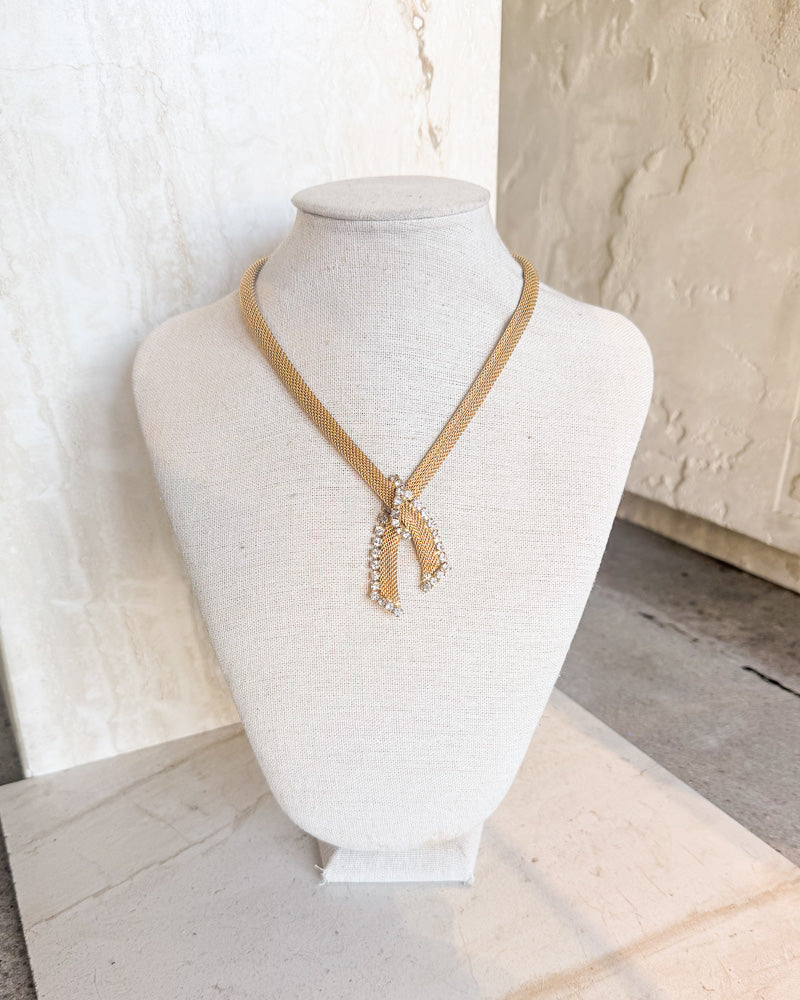 Vintage Gold Tone Mesh Chain Necklace