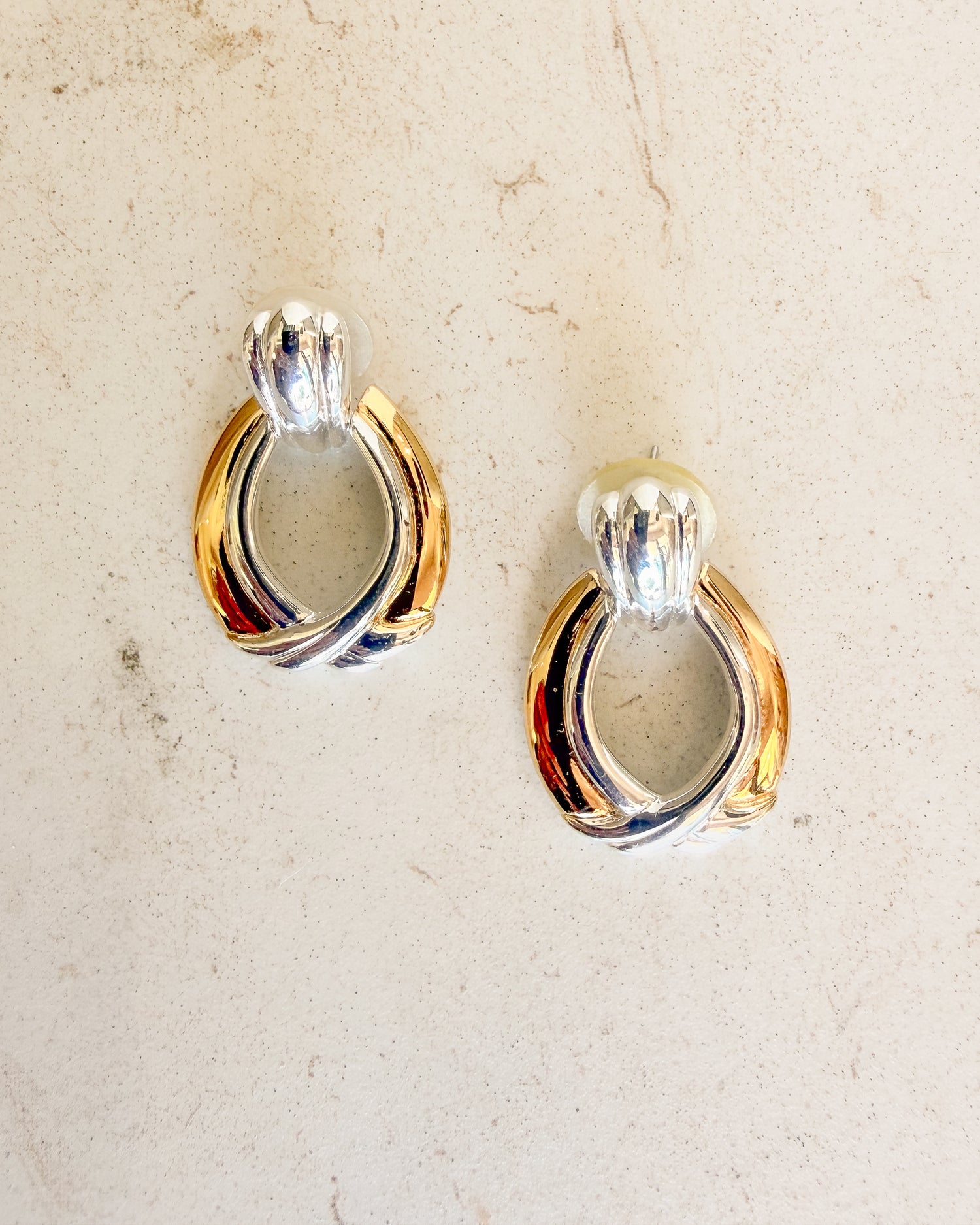 Vintage 2 tone metal Twisted Hoop Door Knocker Earrings