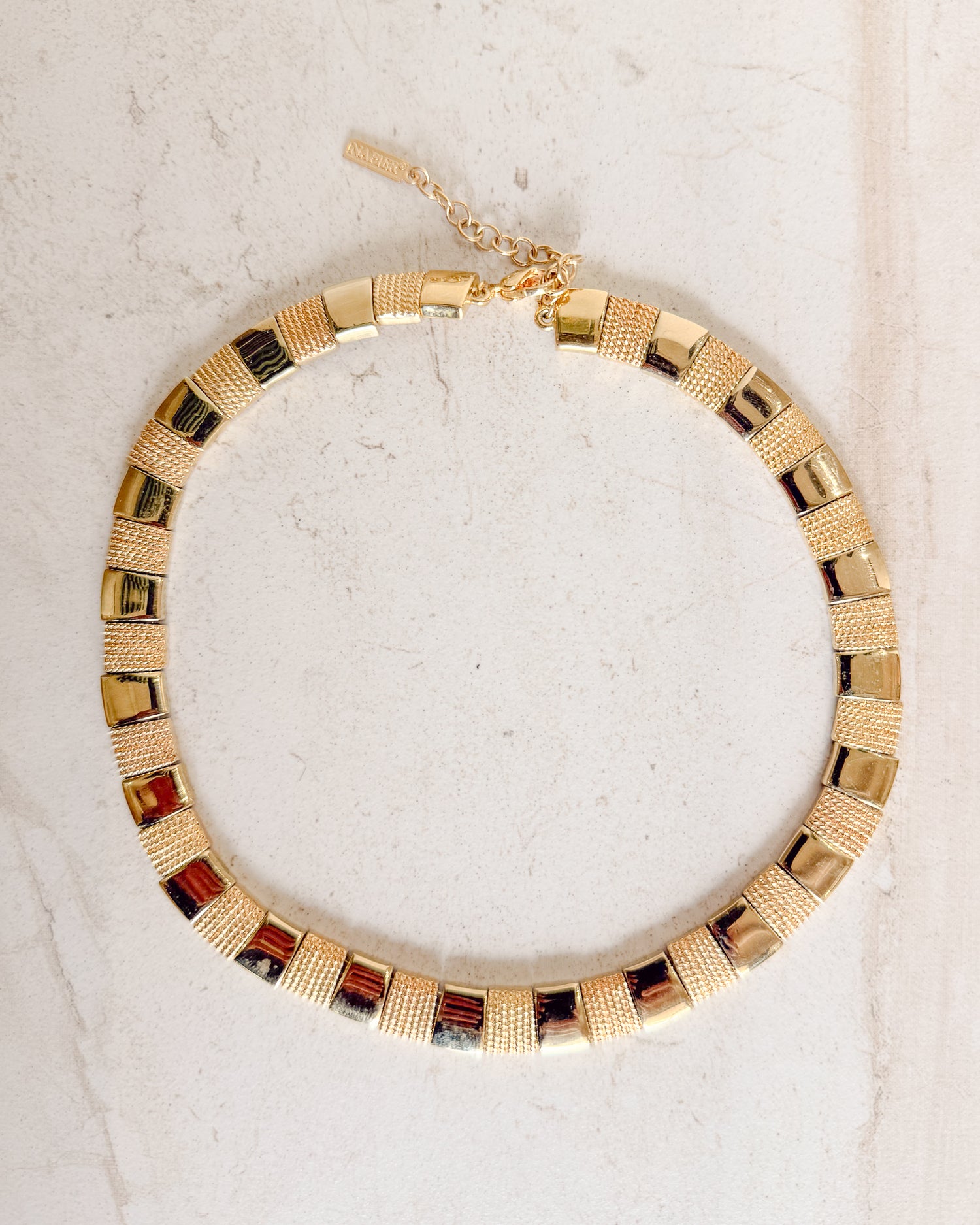 Vintage Signed Art Deco Link Design Metal Modernist Choker Necklace