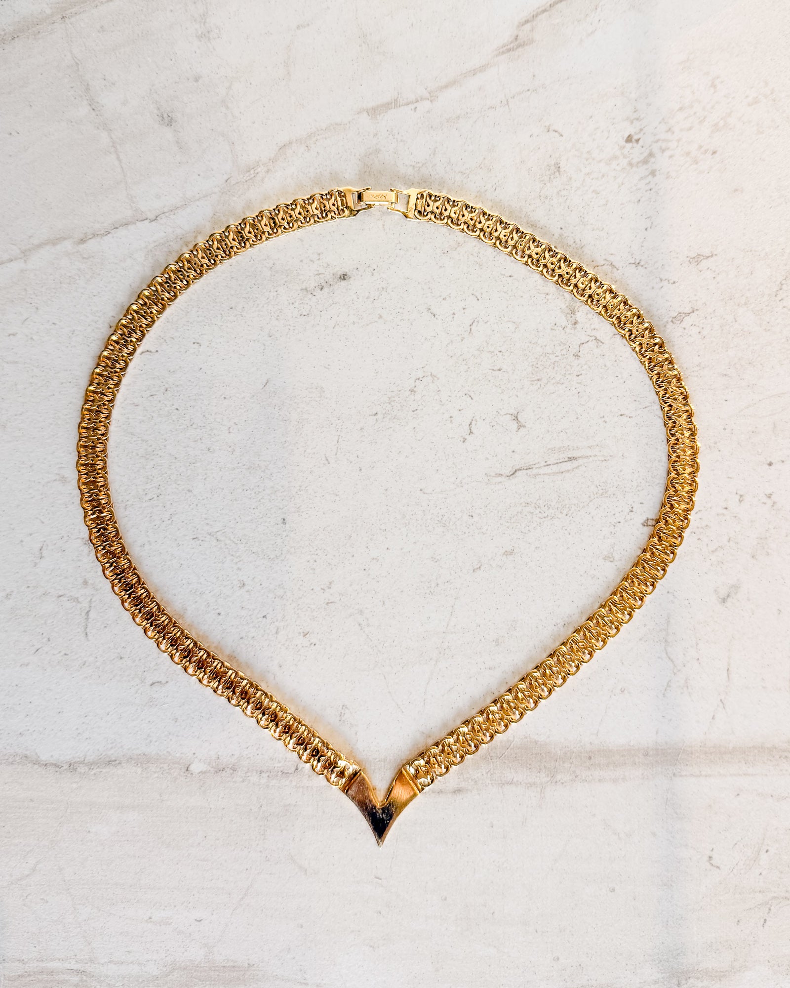 Vintage Signed Gold-Tone V Necklace