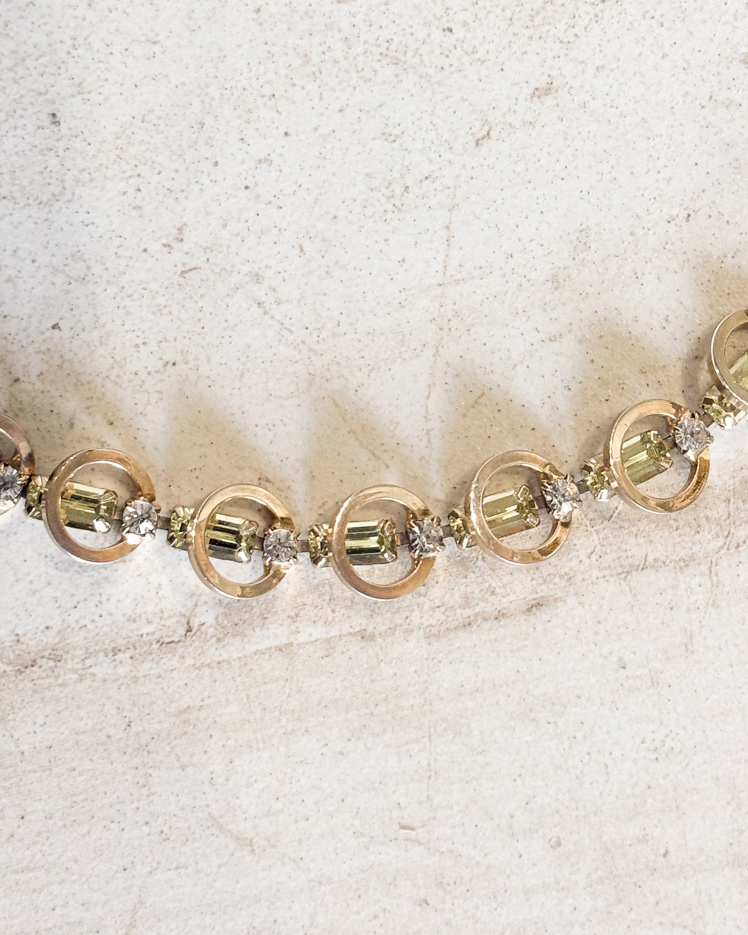 Vintage Yellow And Clear Rhinestone Silver Tone Necklace