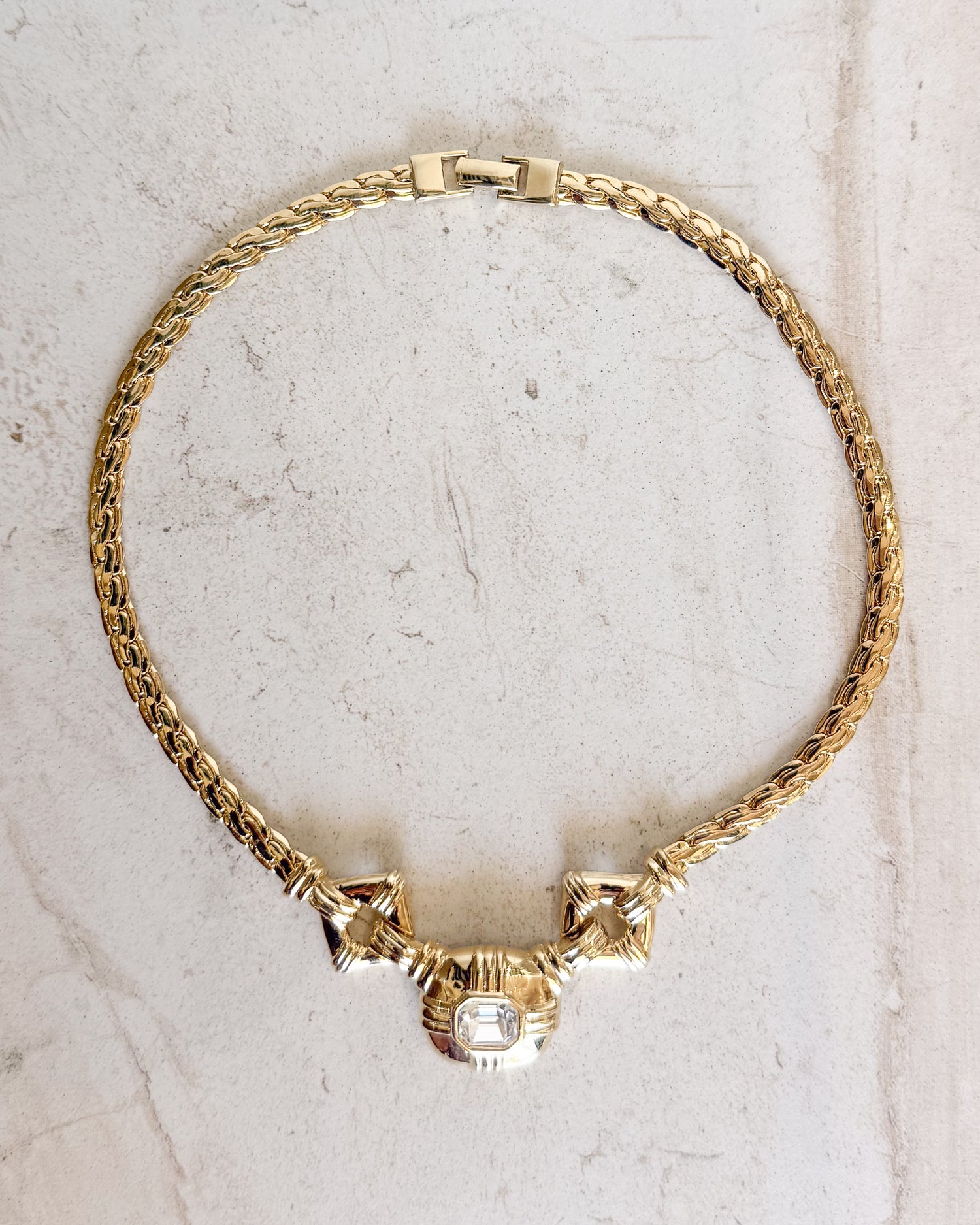 Vintage Harness Pendant Crystal Square Chunky Necklace