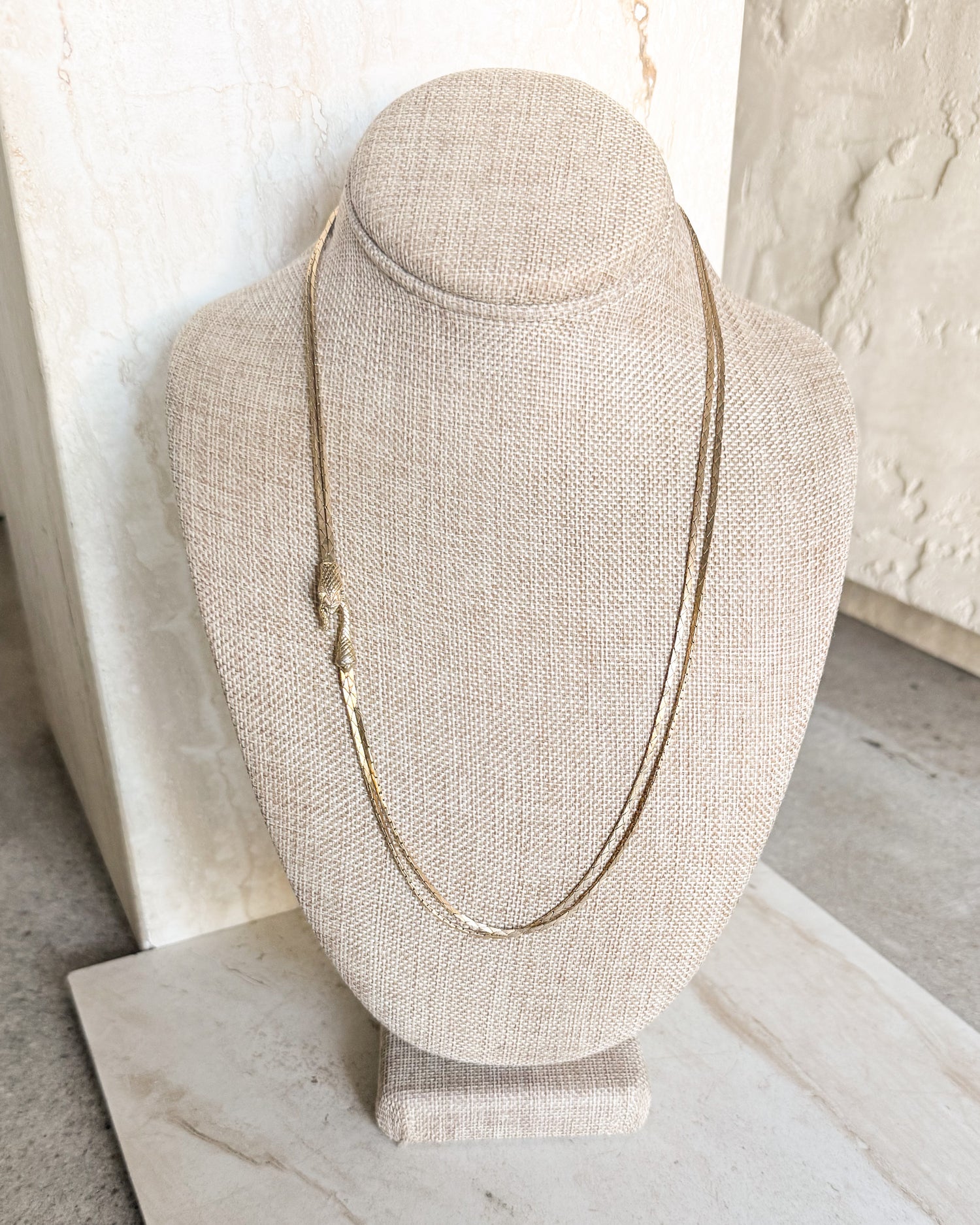 Vintage Gold Tone 2 Strand Snake Clasp Necklace