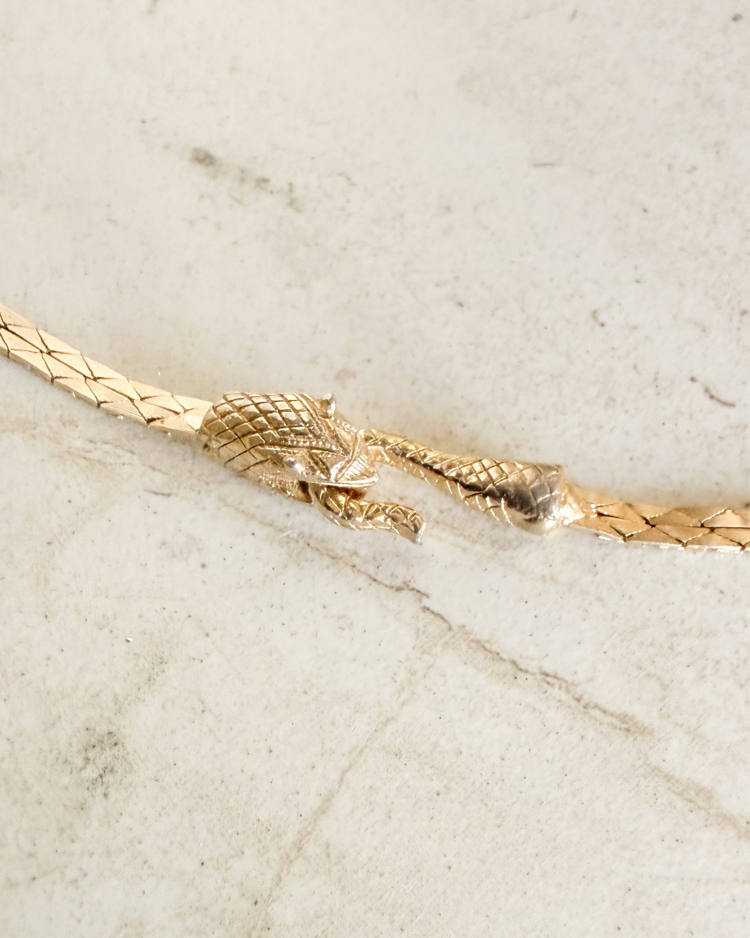 Vintage Gold Tone 2 Strand Snake Clasp Necklace