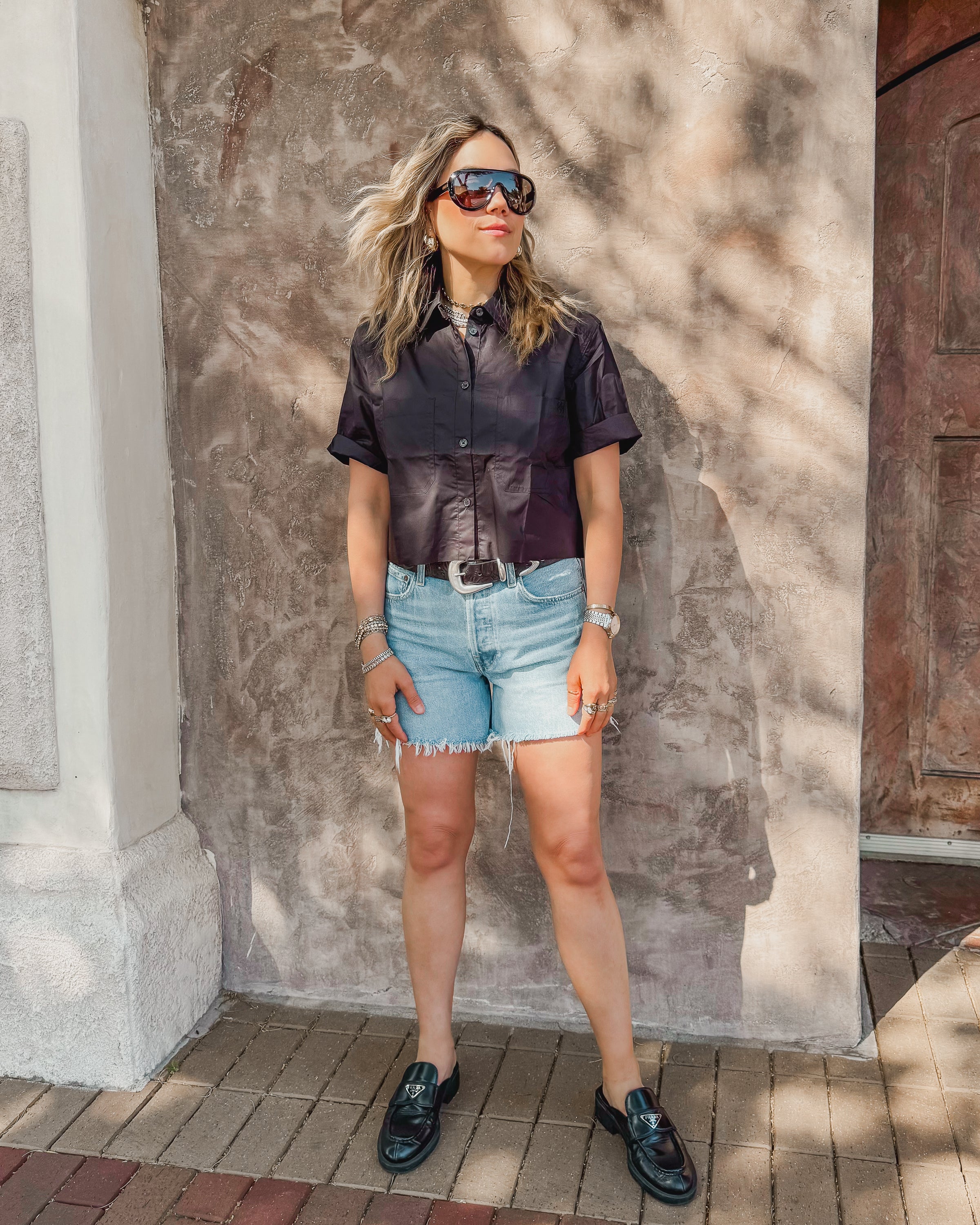 Basic Preslie Poplin Cropped Shirt Black