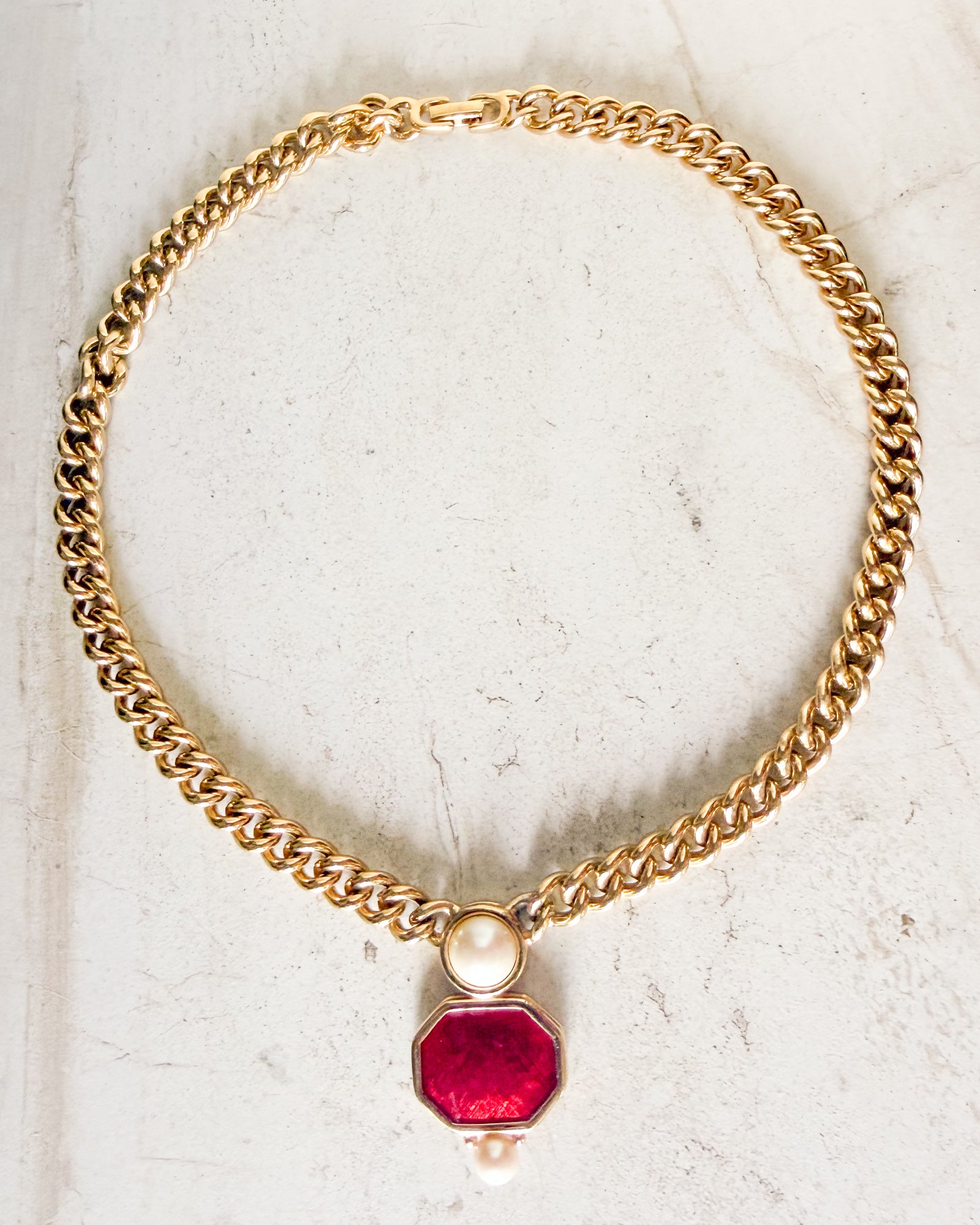 Vintage Signed Gold Tone Chain Necklace with Pendant