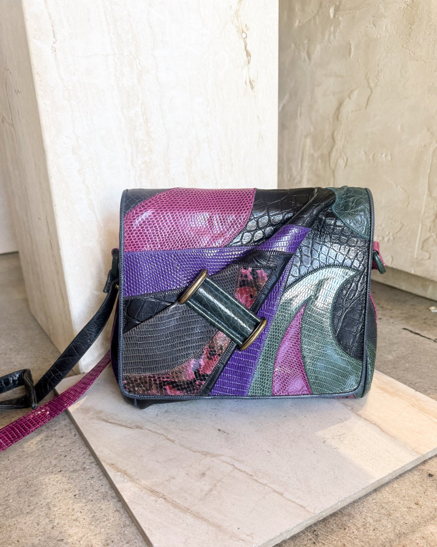 Vintage Sharif Animal Print Patchwork Leather Crossbody/Handbag