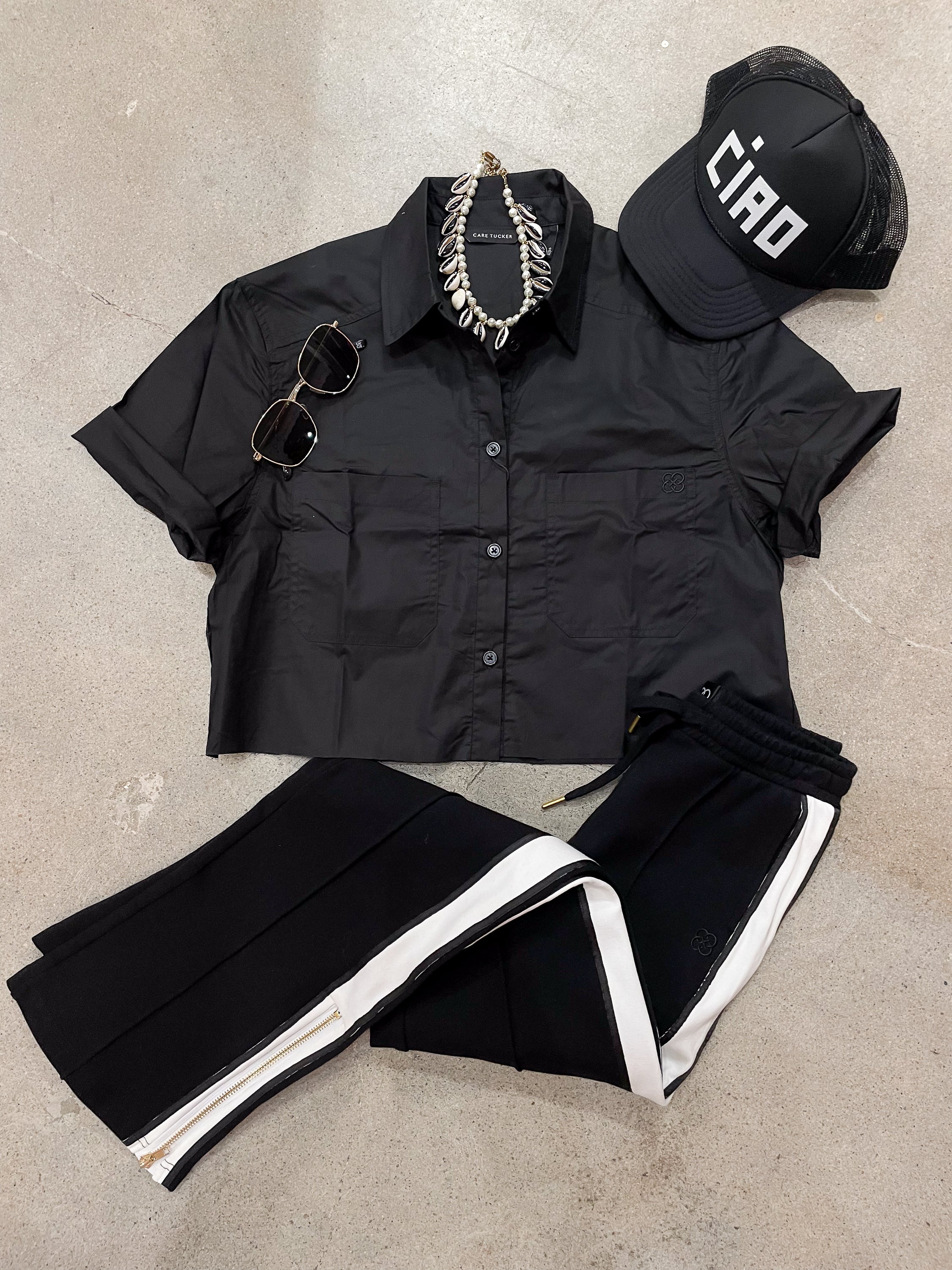 Basic Preslie Poplin Cropped Shirt Black