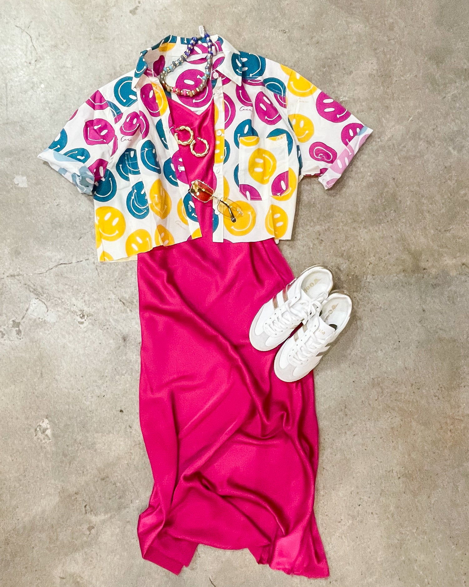 Basic Preslie Poplin Cropped Shirt All Over Smiley