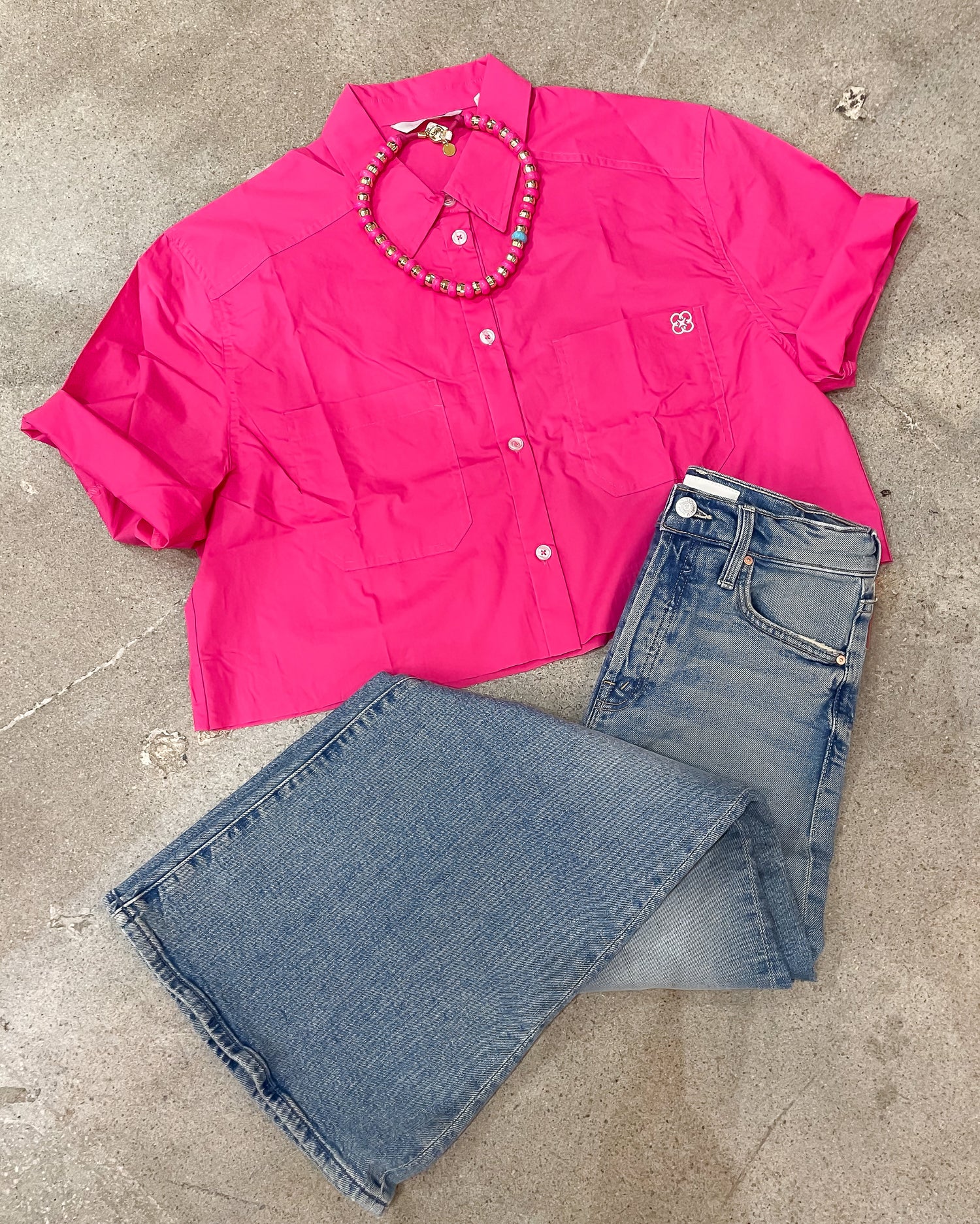 Basic Preslie Poplin Cropped Shirt Magenta