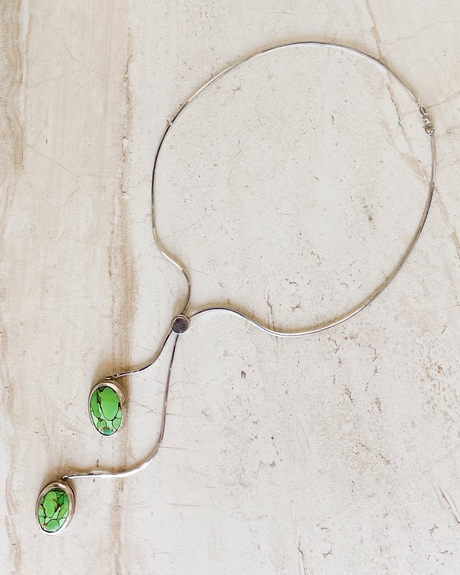 Vintage Copper Green Turquoise sterling silver bolo tie necklace