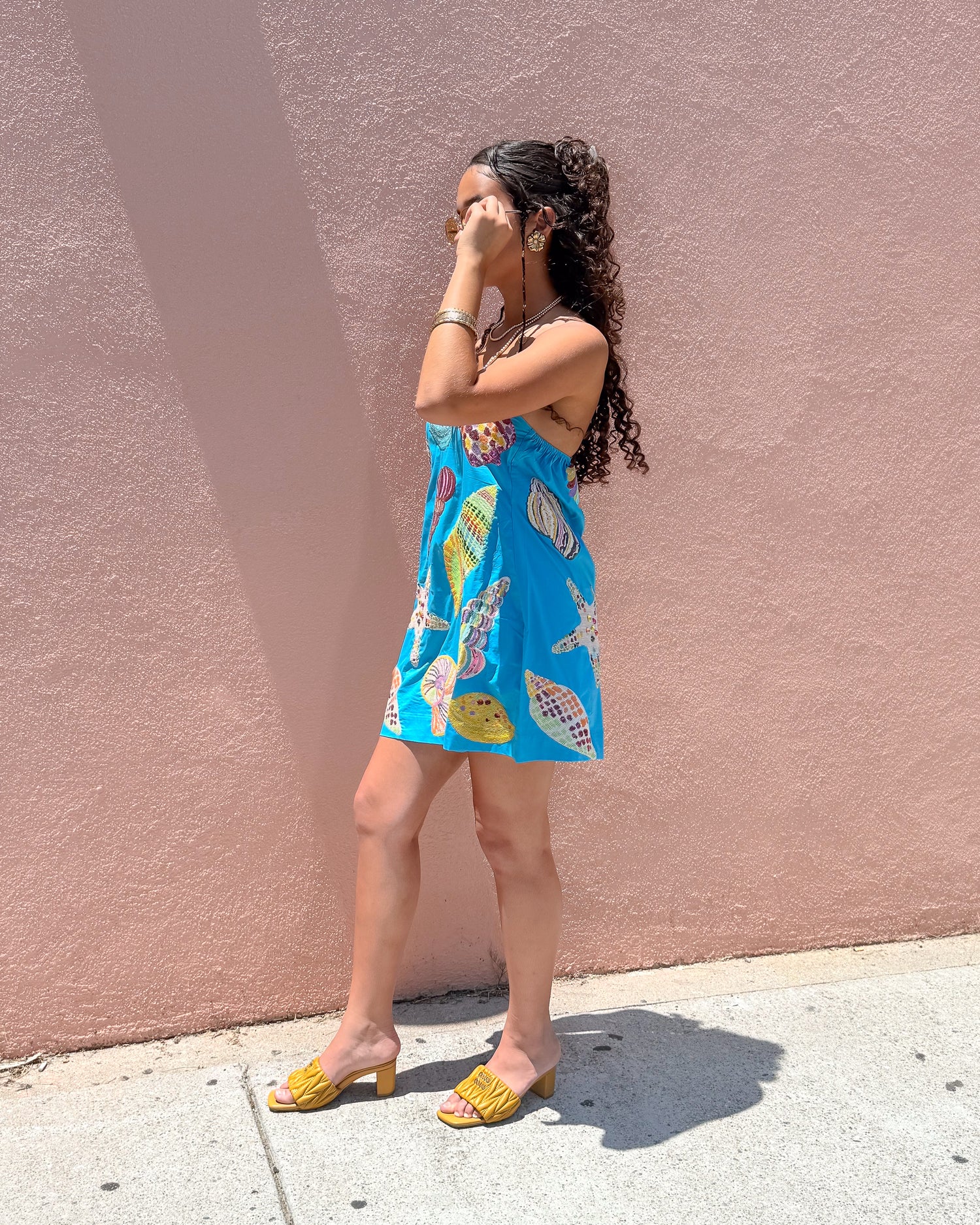 Aqua Multi Shell One Shoulder Dress