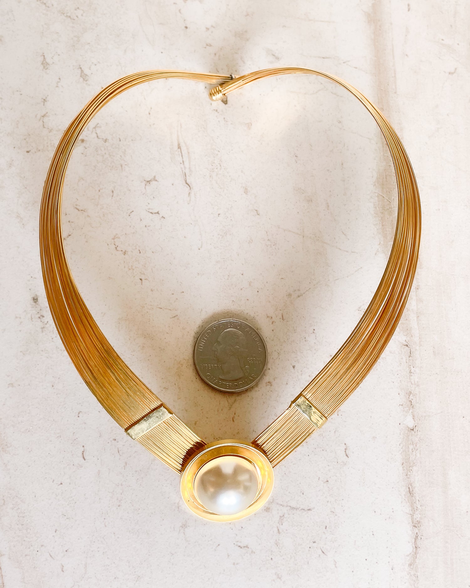 Vintage Gold Strand Pearl Choker Necklace