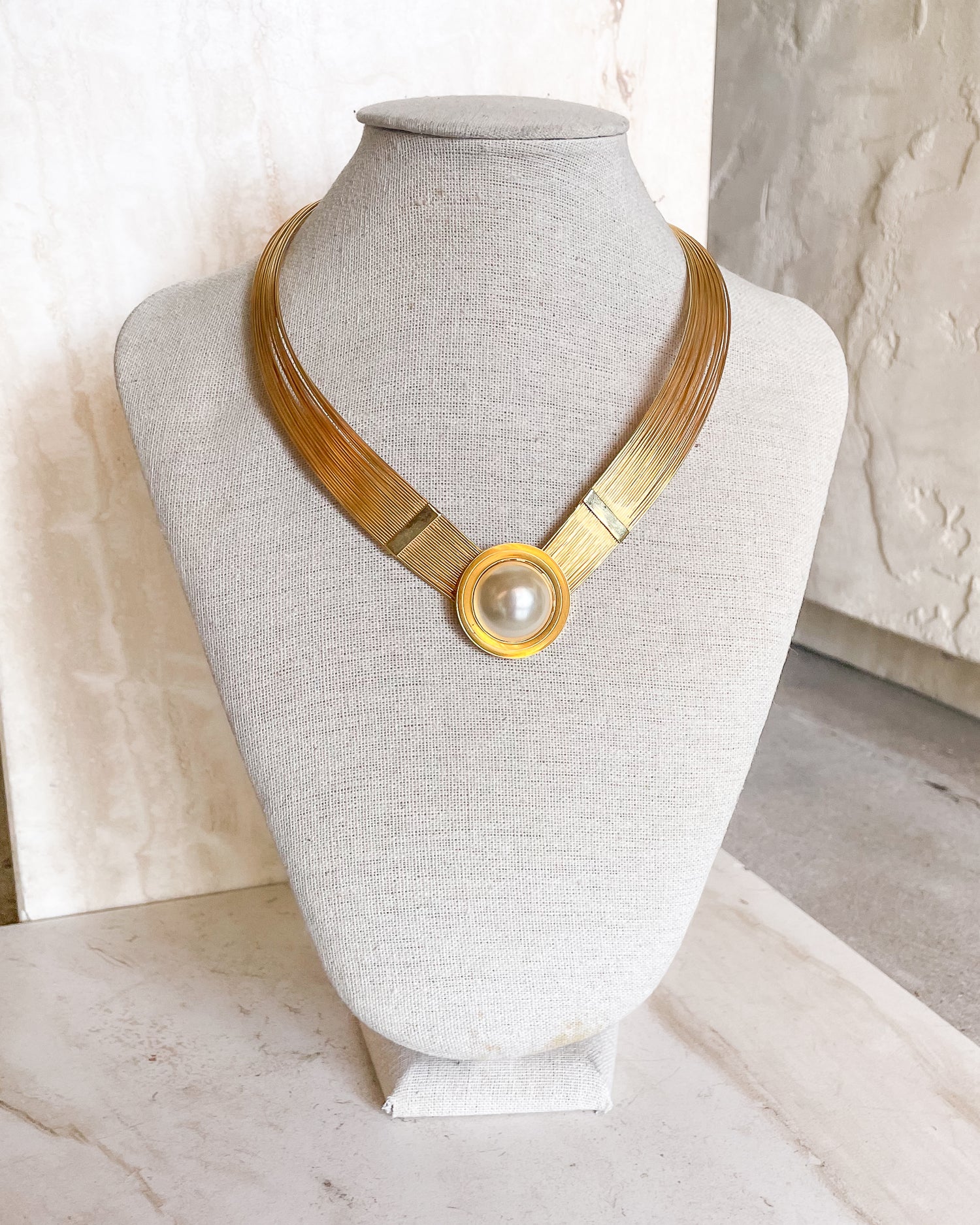 Vintage Gold Strand Pearl Choker Necklace