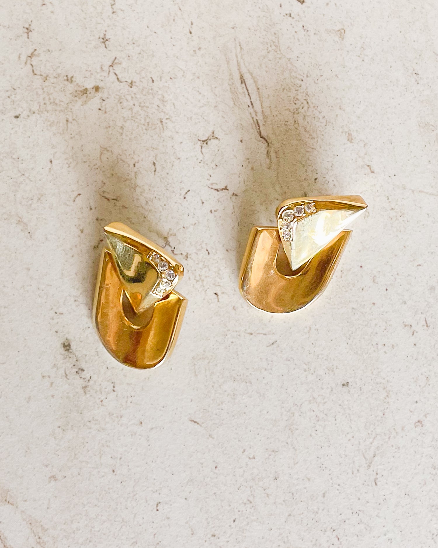 Vintage Gold tone with Clear Rhinestones Dangle Earrings