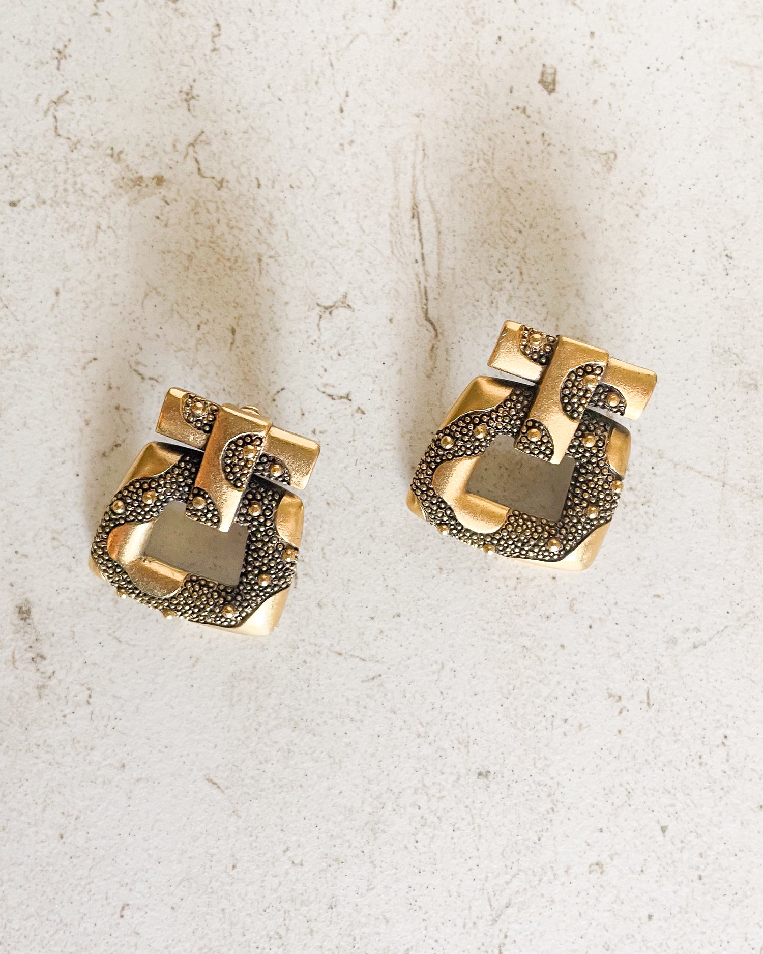 Vintage Gold Tone Square Dangle Earrings