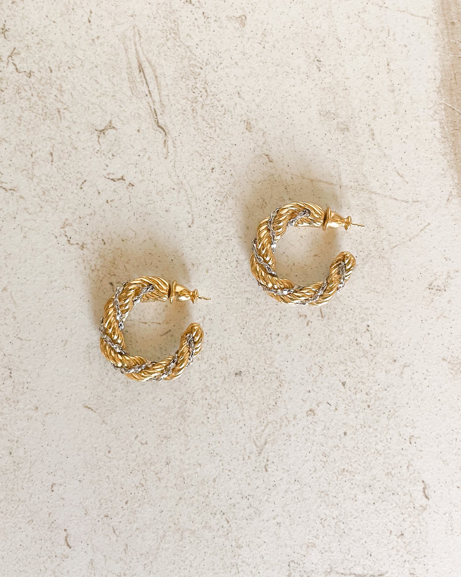 Vintage Twist Two Tone Metal Earrings