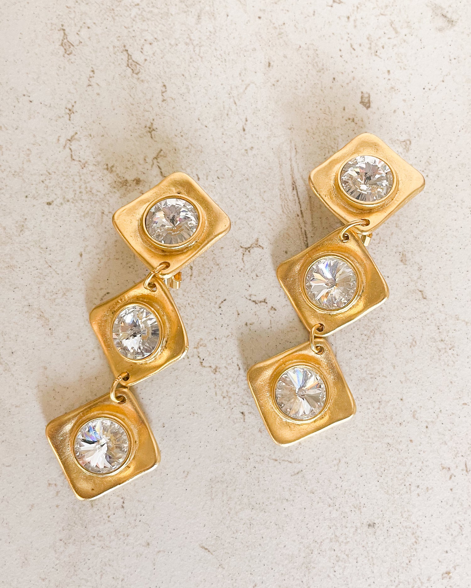 Vintage Geometric Golden Drop Earrings