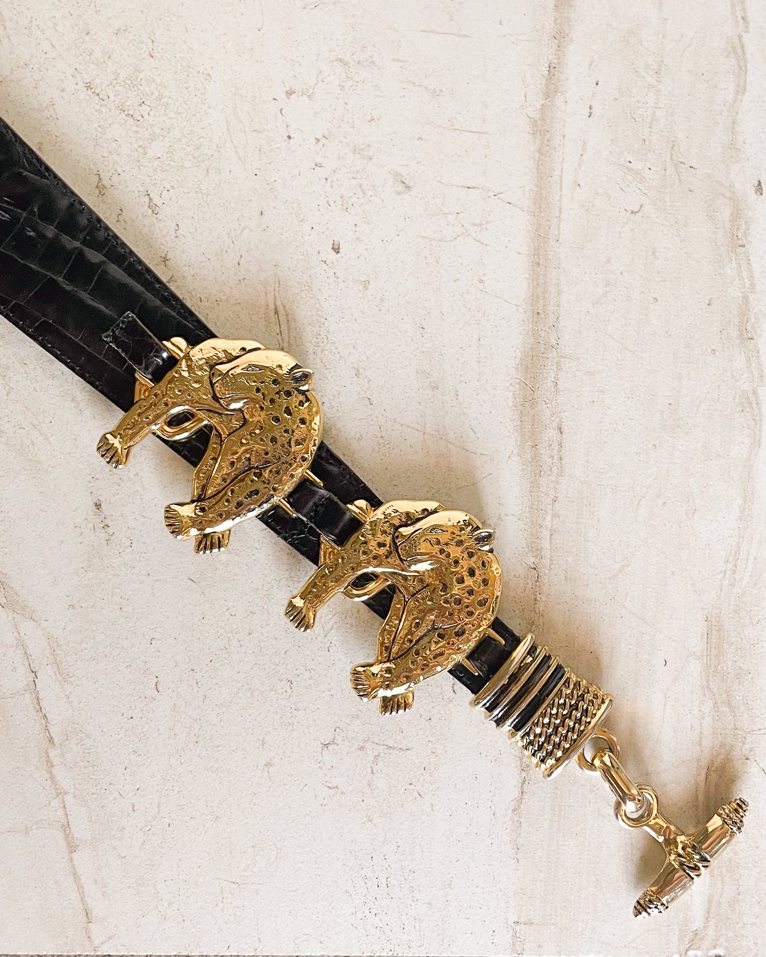 Vintage LEOPARD BUCKLE CHAIN DROP BELT XS