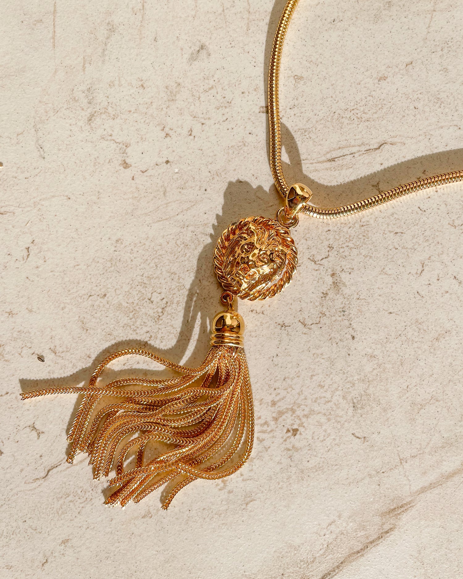 Vintage Lion Medallion w/ Tassel Gold Tone Necklace