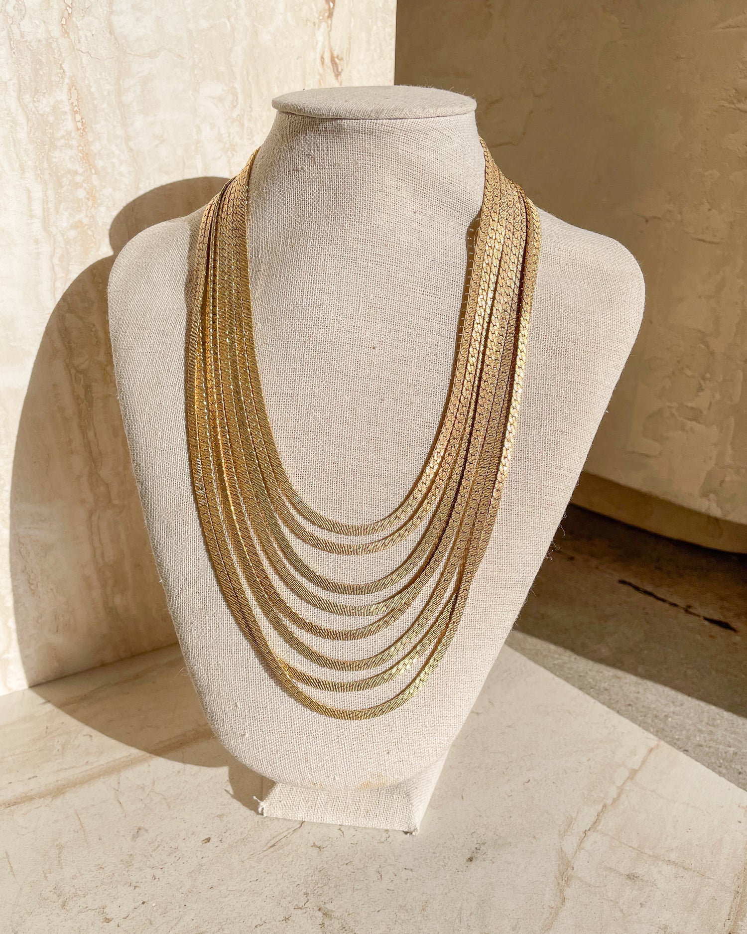 Vintage Signed 8 Strand Gold Chain Necklace