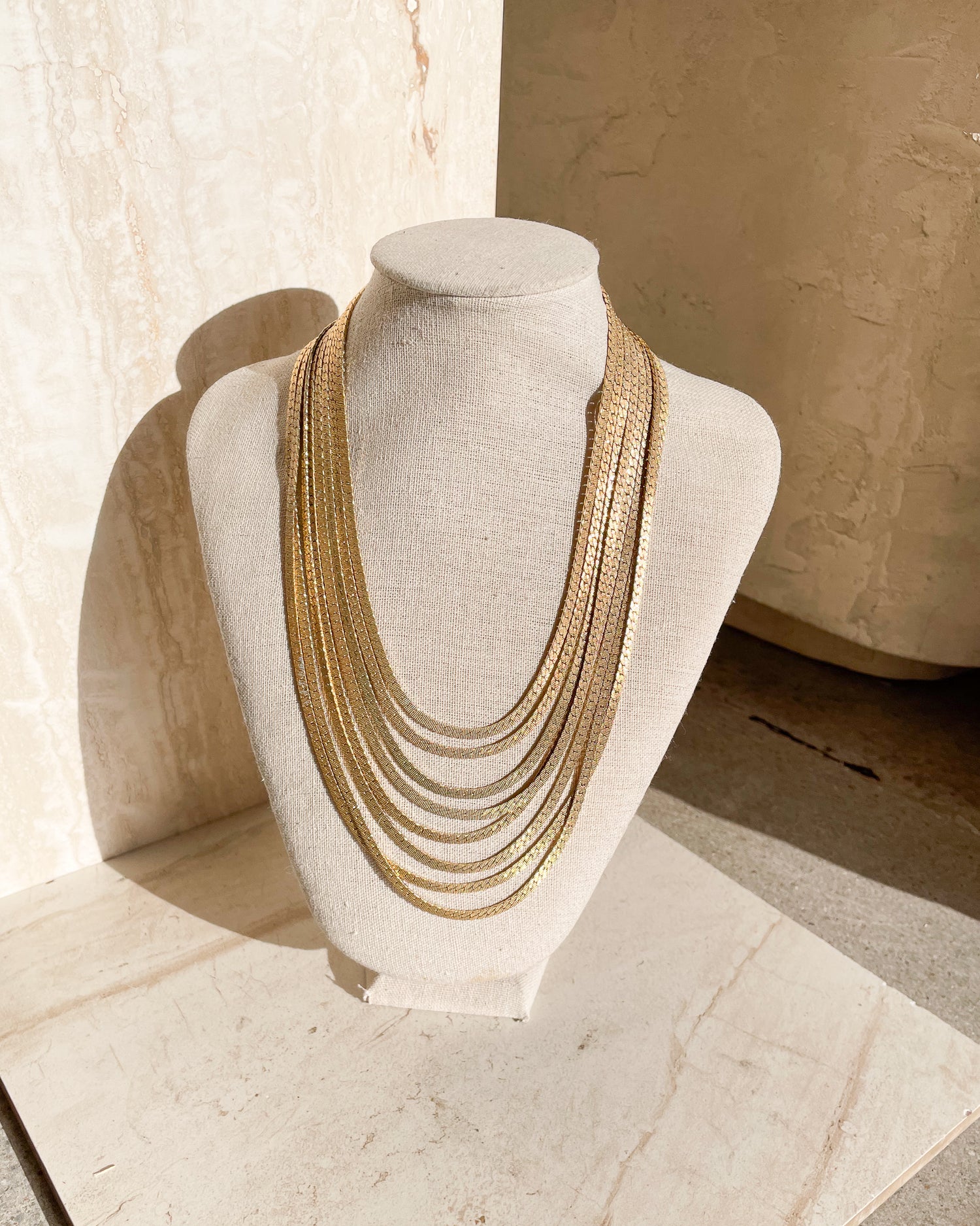 Vintage Signed 8 Strand Gold Chain Necklace