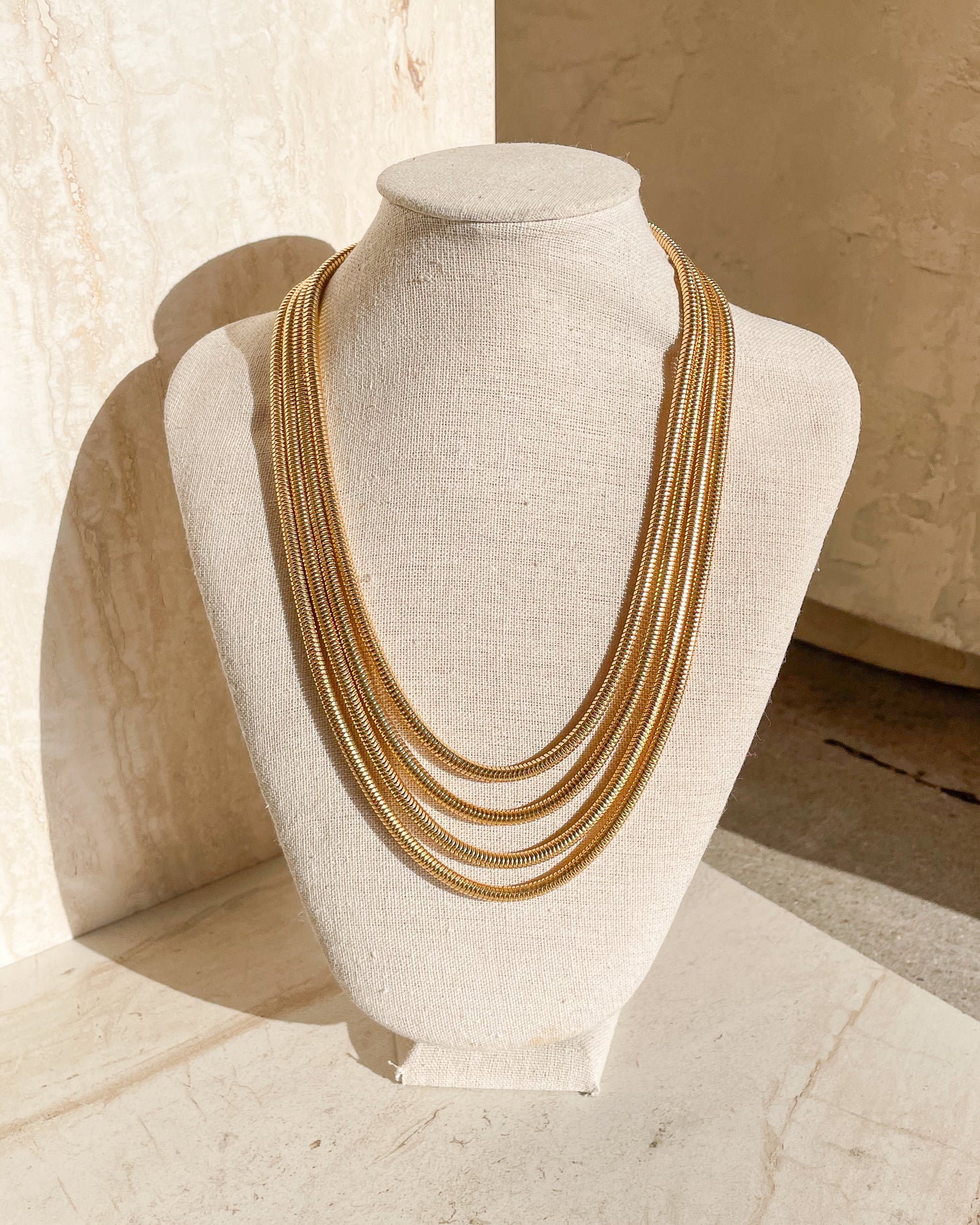 Vintage 4 Thick Strand Snake Gold Chain Necklace