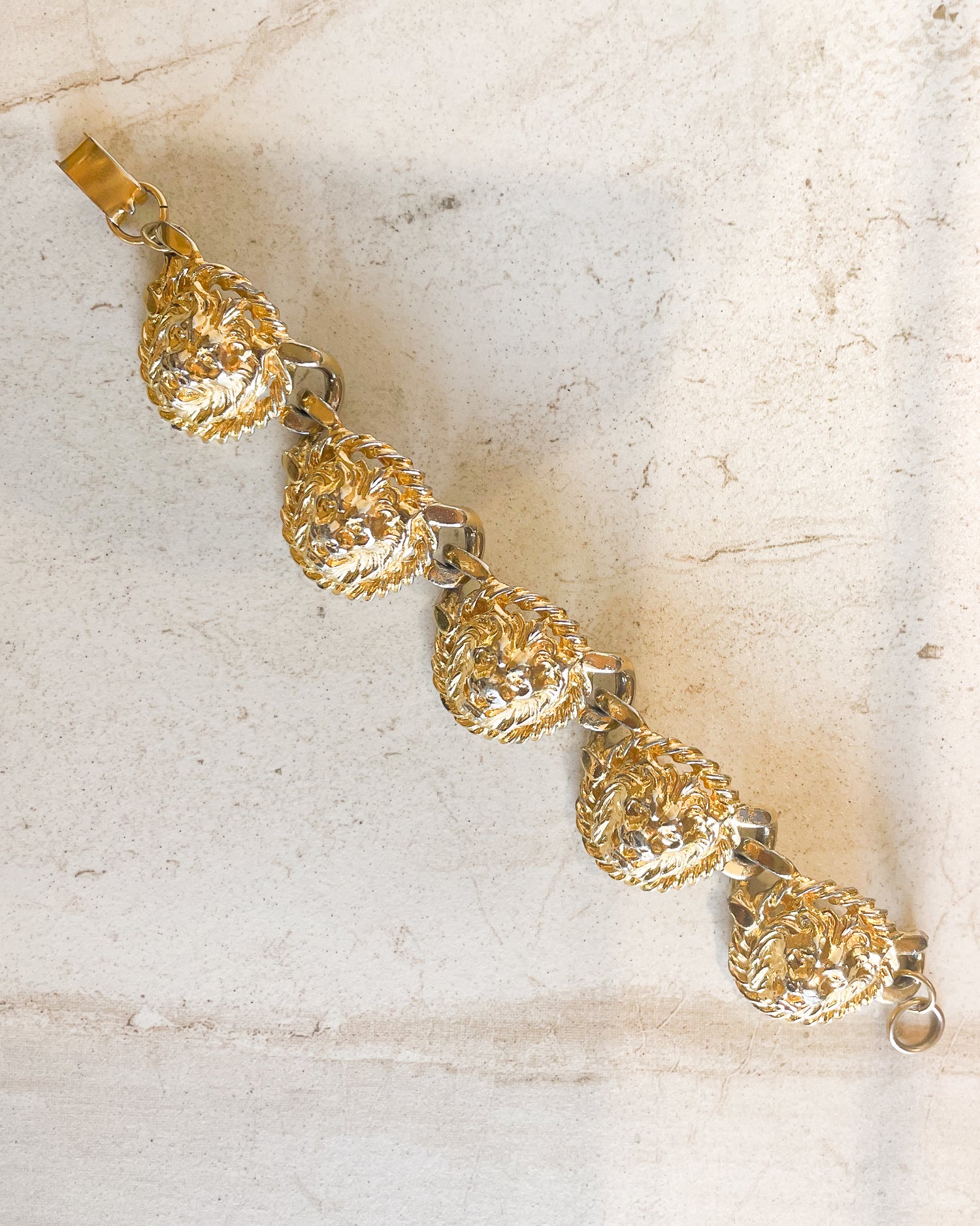 Vintage Gold Lion Heads Bracelet
