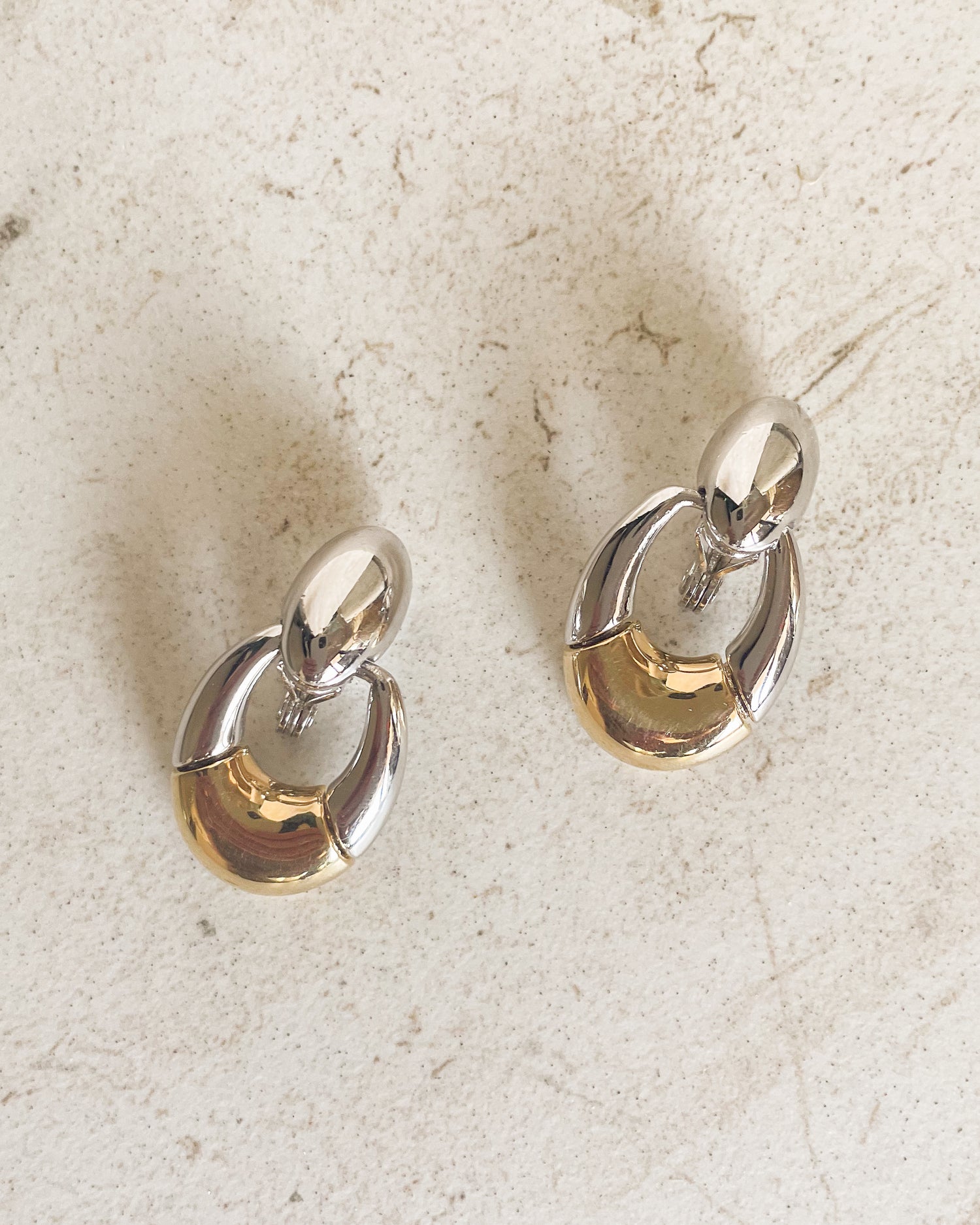 Vintage 2 Tone Drop Clip-On Earrings