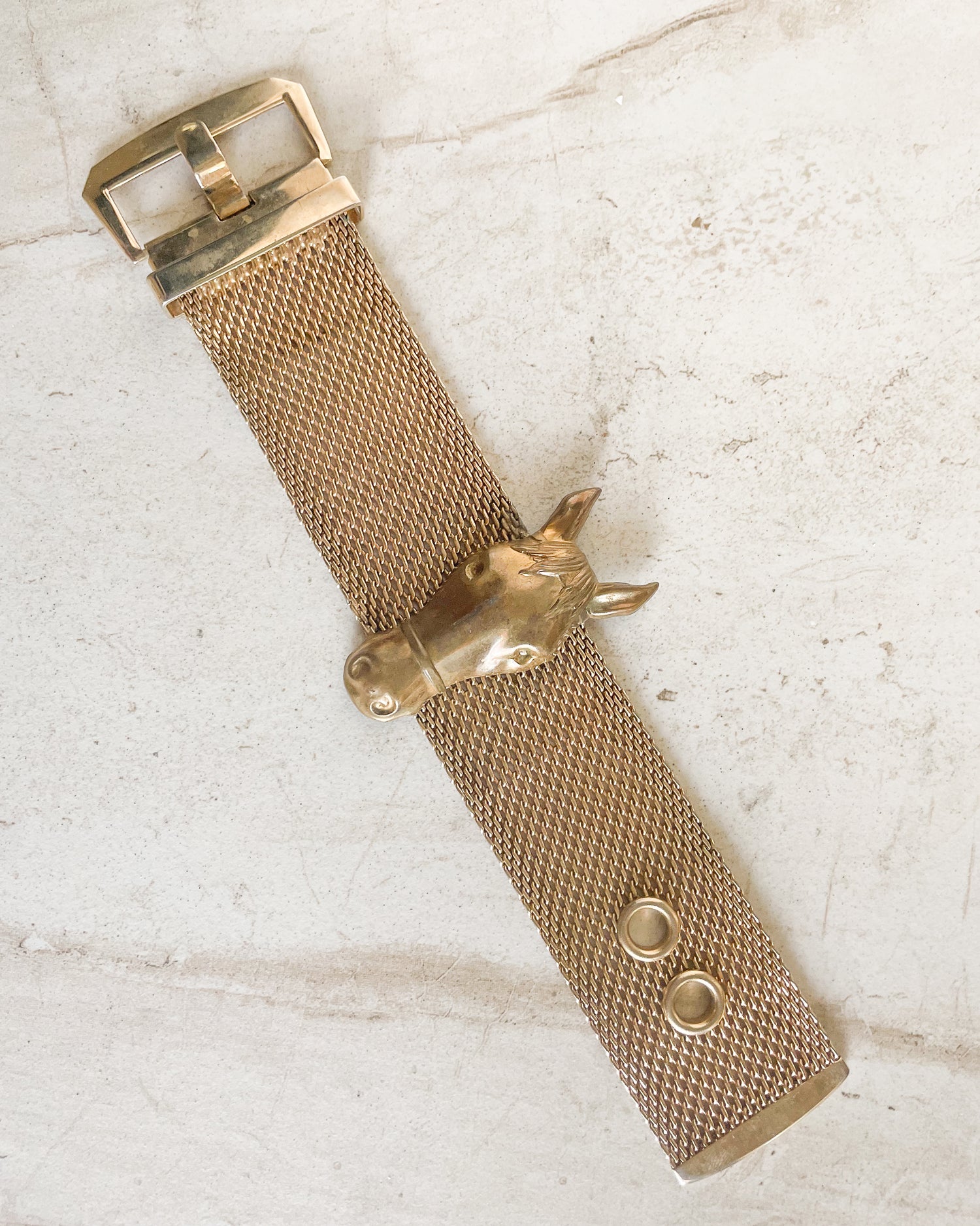 Vintage Gold tone Horse Head Mesh Bracelet