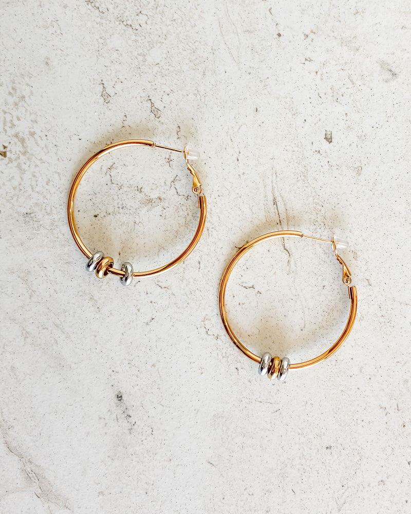 Mixed Metal Beaded Hoop Earring