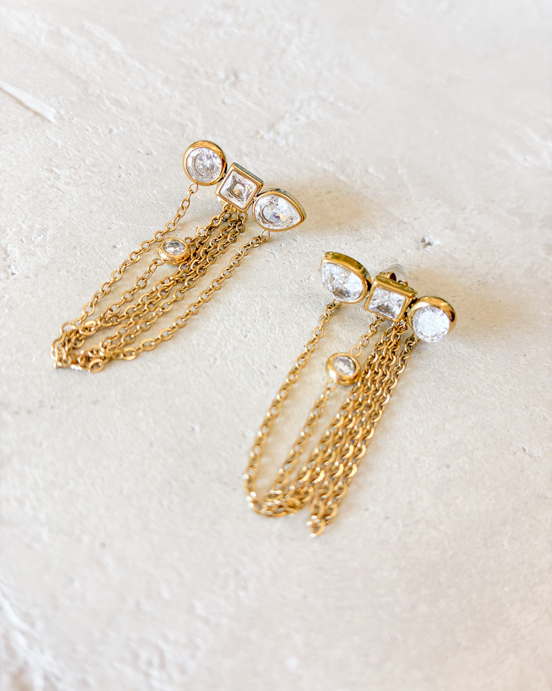 CZ Geometric Chain Earring