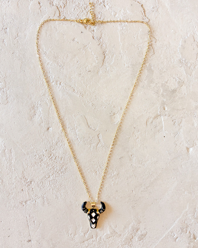 Black Enamel Bull Necklace