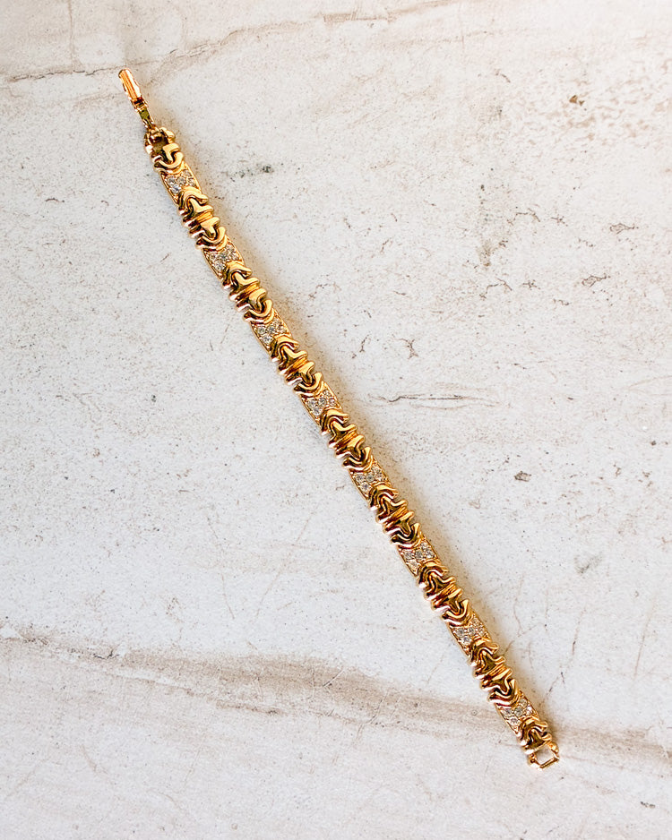 Vintage Pave Rhinestone Gold Tone Link Bracelet
