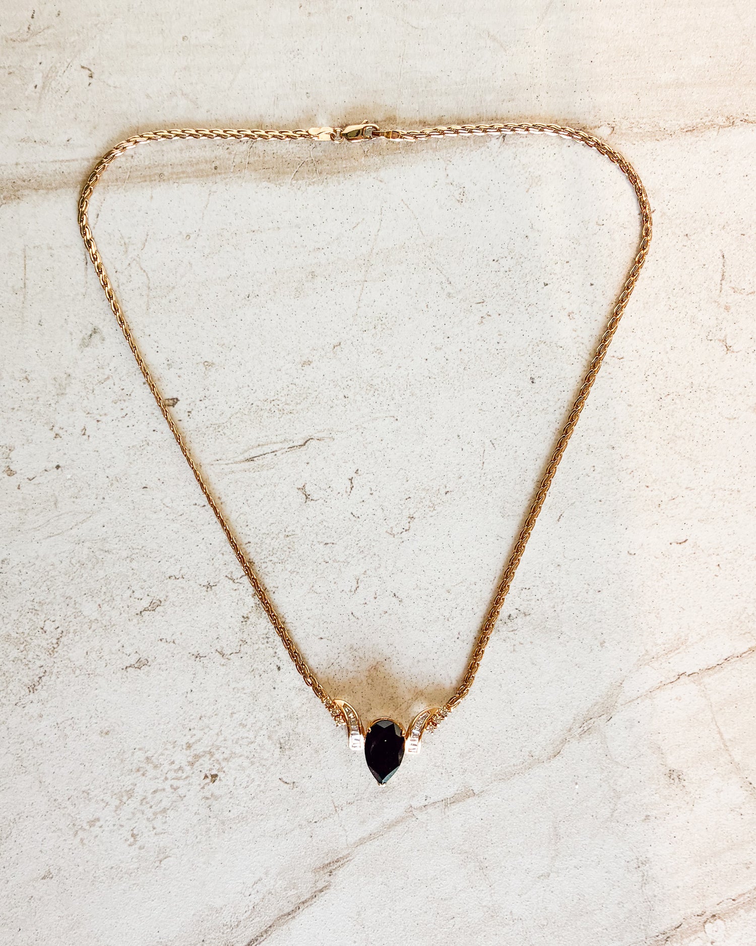 Vintage Black Rhinestones CZ Pendant Necklace